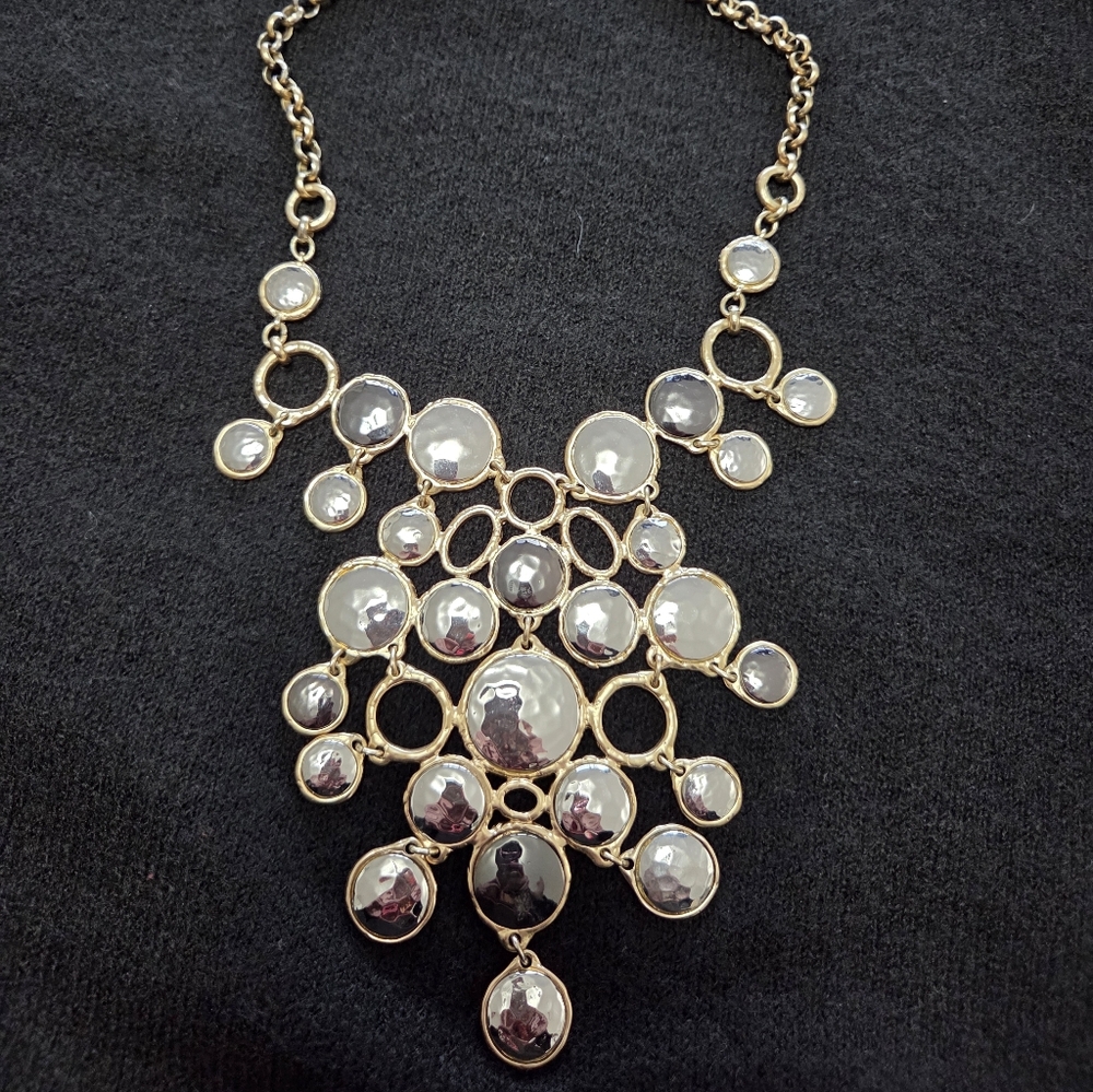 Chicos Gold and Charcoal Metallic Statement 16 Inch Necklace